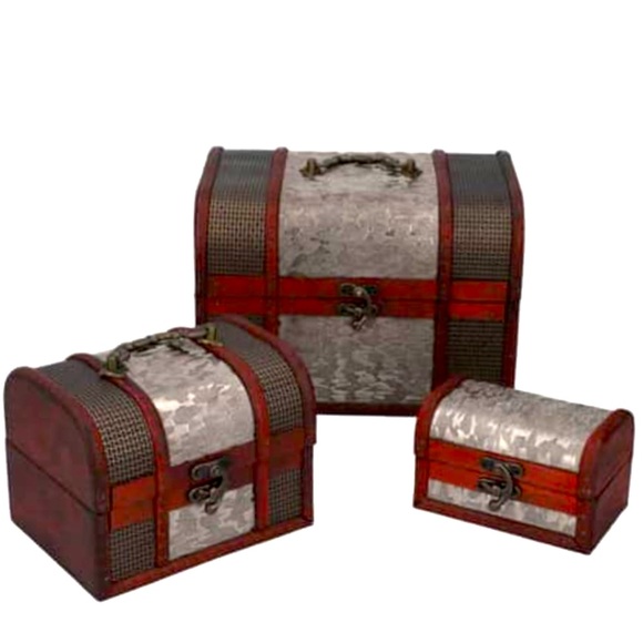 Set of 3 wood snd metal stacking  storage/jewelry boxes - Picture 1 of 14